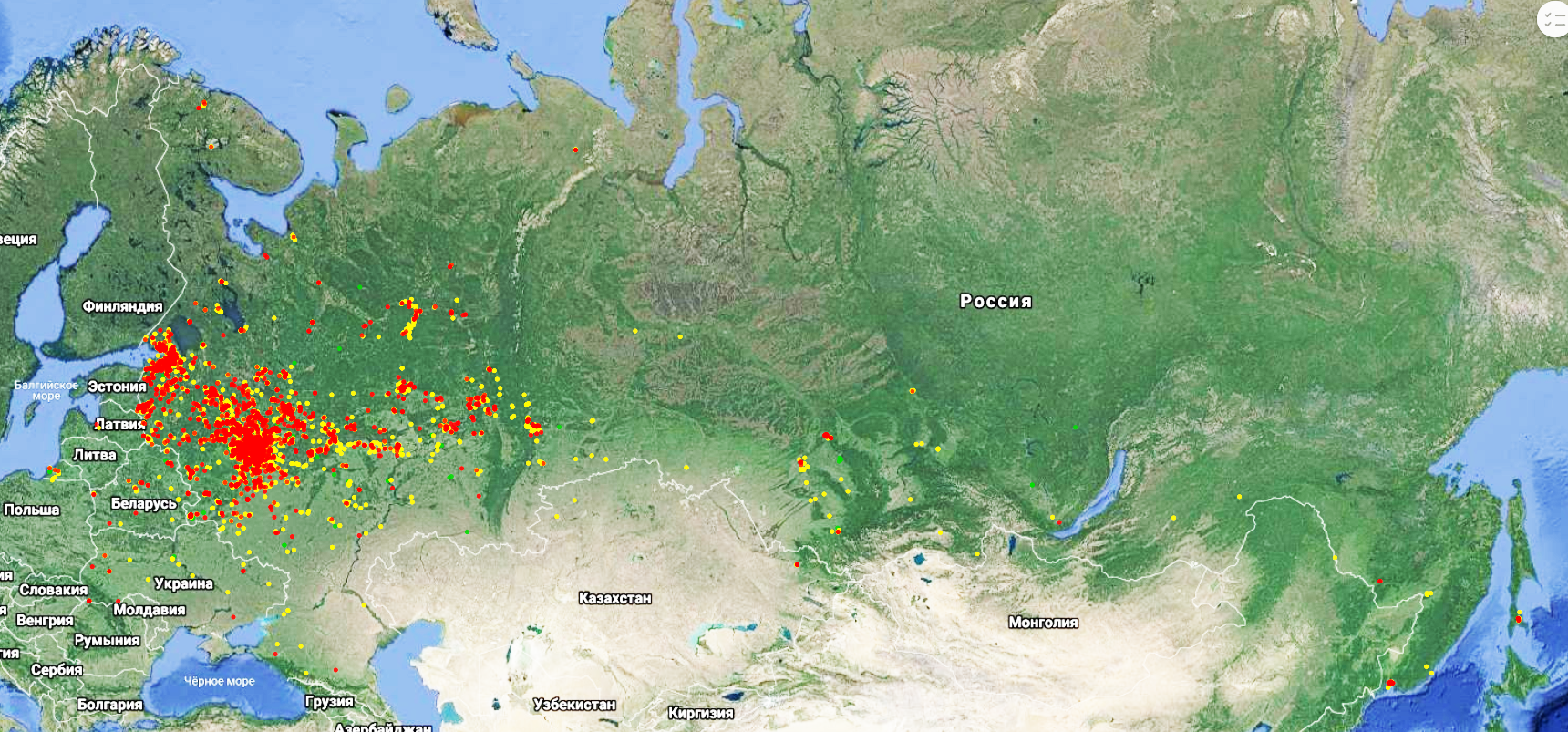 Сообщество Антиборщевик в регионах России -- там, где есть отметки борщевика на карте